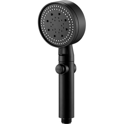 Soffione doccia portatile a sei velocità con funzione booster, in materiale ABS nero, include tubo flessibile da 2 metri e staffa nera. Accessori per il bagno. (1/3)