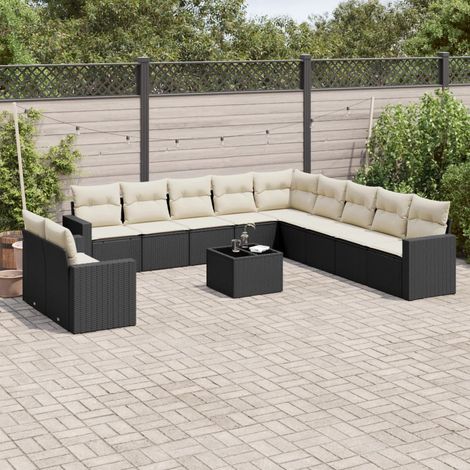 vidaXL Salon de jardin 12 pcs avec coussins noir résine tressée (1/3)