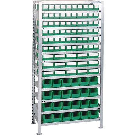Steckregal H2000xB1000xT400mm Anbauregal 14 Stahl-Bd.90x3,15x4 grün TECWERK