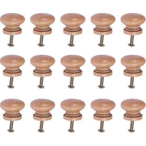 15 boutons de porte/tiroir en bois en forme de champignon avec vis pour la décoration intérieure (petit modèle) (1/4)