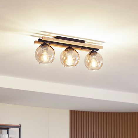 [GEBRAUCHT] B-Ware Lindby Deckenlampe Enrique LED 3-flammig Hängeleuchte Lampe amber Holz Glas