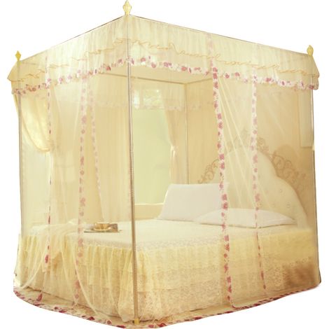 Moustiquaire - 3 Ouvertures Latérales - Lit Simple Et Lit Double - Polyester - Jaune Ou Rose - 1 Pièce (1/5)