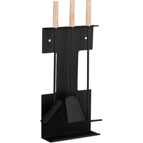 Ensemble serviteur de cheminée 4 pièces acier accessoire pelle balai support tisonnier noir (1/5)