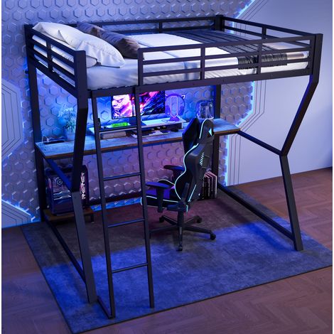 Letto a soppalco 140x200 con scrivania metallo OKMYHOME (1/5)
