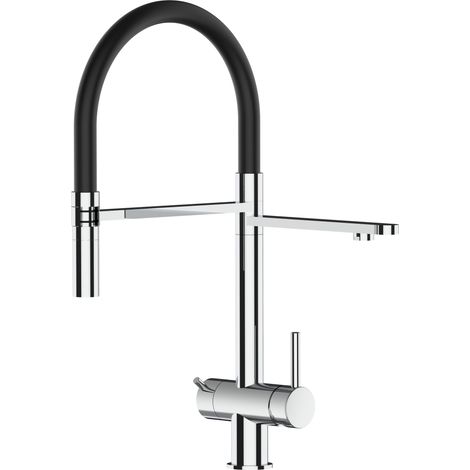 3 Wege Wasserhahn Edelstahl Massiv Kuechenarmatur mit Schwarz 360 schwenkbarem Auslauf und abnehmbare 2 strahl Handbrause - Edelstahl Hochglanz (1/5)