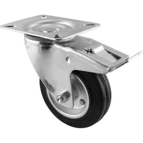 Schwarze Lenkrolle aus Gummi mit Basis und Bremse – 80 mm/80 kg, INTHER.