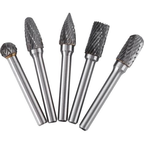 Lot de 5 fraises rotatives en acier au tungstène avec tige de 6 mm et tête de 10 mm (1/4)