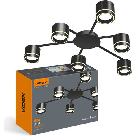 Plafonnier noir moderne 64 cm 6xGX53 30W Videx (1/4)