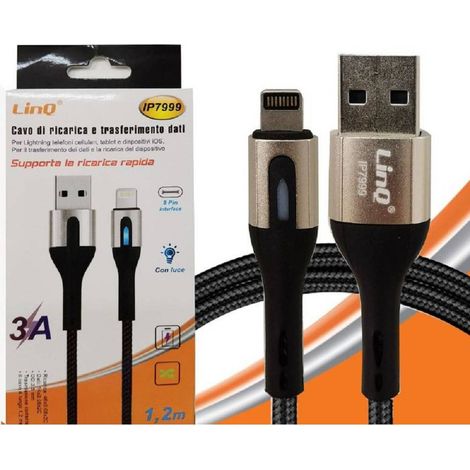 Trade Shop - Cavo Ricarica Rapida Trasferimento Dati Usb Lightning Luminosa 3a 120 Cm Ip7999 - (1/2)