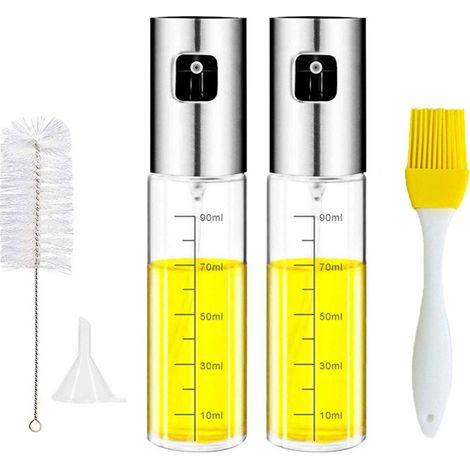 Pulvérisateurs d'huile d'olive 2 pièces 100ml tête en acier inoxydable brosses de barattage et de nettoyage entonnoir verre pour cuisine cuisson salades (1/5)