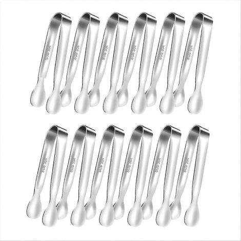 Mini pinces de service, lot de 12 petites pinces pour amuse-bouches, pour tea party ou bar à café, pince à sucre de 10 cm - Argent (1/5)