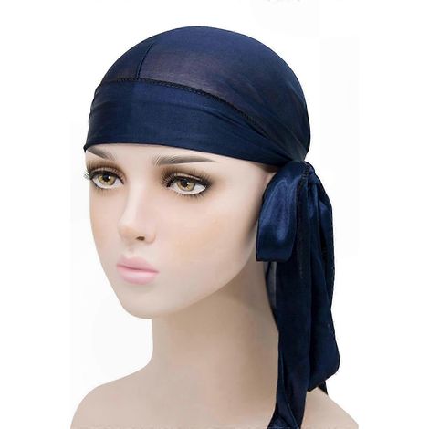 Weiches Satin-Durag, elastisches Stirnband mit langem Ende für Damen und Herren, verstellbares Kopftuch, schützende Haarbedeckung, seidig-weiches Modell (1/5)