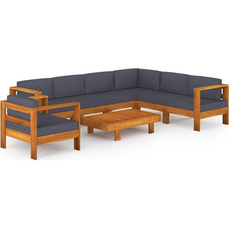 Maison Exclusive - Set Divani Giardino 8 Posti Cuscini Grigi Scuro Massello Acacia (1/5)