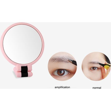 Miroir de poche double face rotatif pliable, petit miroir de maquillage portable avec grossissement x15, rose (1/5)