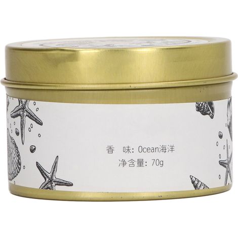 Bougie parfumée aux huiles essentielles de plantes naturelles, cire de soja, en boîte métallique dorée, 70 g, parfum Océan