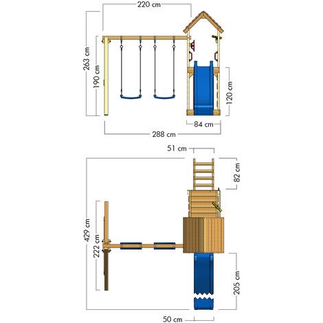 Aire de jeux WICKEY MultiFlyer - Toit en bois - Balançoire - Toboggan - Maison enfant extérieur - Bac à sable - Échelle d'escalade - Accessoires de jeux - Bleu — vue 3