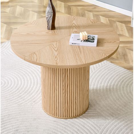 Mesa redonda 100x100x76 cm de MDF natural con almacenaje para comedor FloraGrace (1/5)