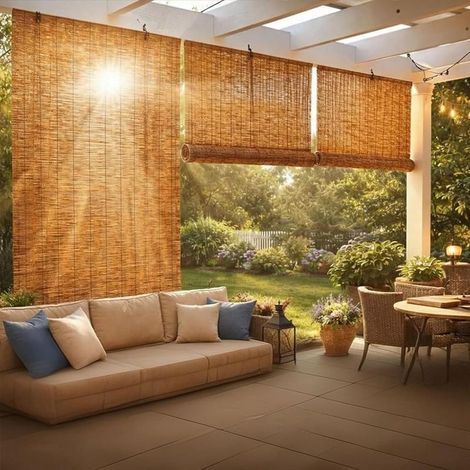 Stores enrouleurs en Bambou pour terrasse extérieure. Disponibles largeurs de 80 à 160 cm. filtrant la lumière grâce Leur Fibre Naturelle. rétro Bambou(100 x 180CM) - 100l 180L cm (1/5)
