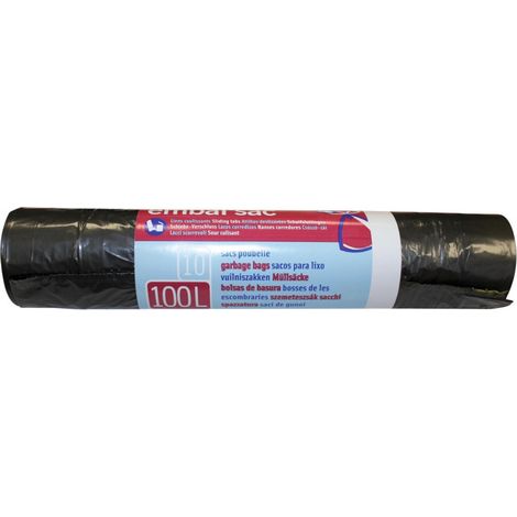 Sacchetto per pattumiera con chiusura a scorrimento, 100 L, altezza 90 cm, larghezza 82 cm, 24 micron