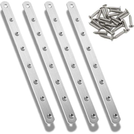 soportes de montaje de acero inoxidable, 295 x 20 mm, planos y rectos para placas metálicas, conector angular plano de acero inoxidable con tornillos para muebles, armarios, cajas y estanterías, color (1/5)