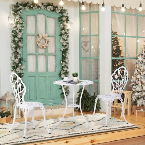 Ensemble de jardin en aluminium 2 places blanc avec table ronde et trou de parasol (1/5)
