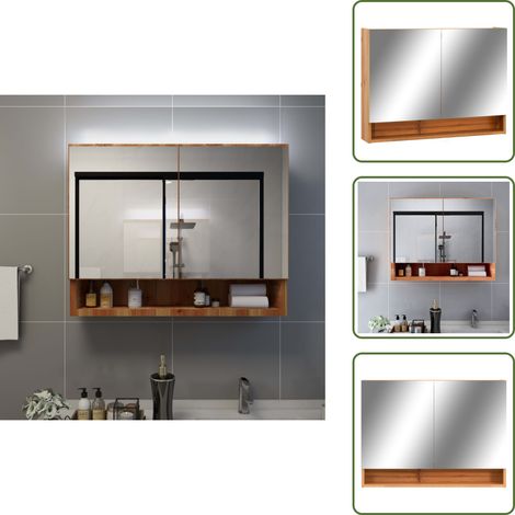 Armadietto in MDF - vidaXL Armadietto a Specchio con LED Rovere 80x15x60 cm in MDF - Armadietto con LED soffuso