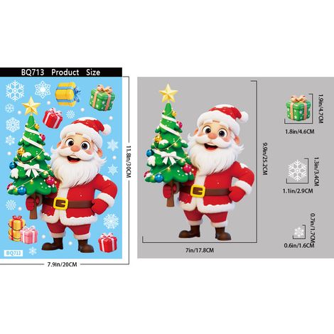 Autocollants statiques Père Noël, décorations de magasin, autocollants bonhomme de neige pour vitres, décorations de vitrine pour la veille de Noël, vente en gros