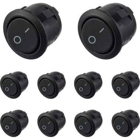 Set di 10 interruttori a bilanciere rotondi neri On/Off a 2 pin AC 6A (250V) 10A (125V) SPST a pulsante per auto, barca, nautica, camion, luci domestiche (1/5)