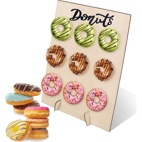 Présentoir Donuts, Support Donuts Bois, avec 9 Bâtons de Bambou, Donuts 40 x 30 cm Postuler à pour Mariage Anniversaire Fête Anniversaire Restaurant Décoration de Pâtisserie