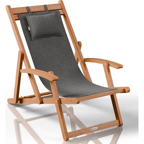 Sdraio pieghevole Tavira Antracite Set da 1 Sdraio resistente alle intemperie in legno di acacia oliato
