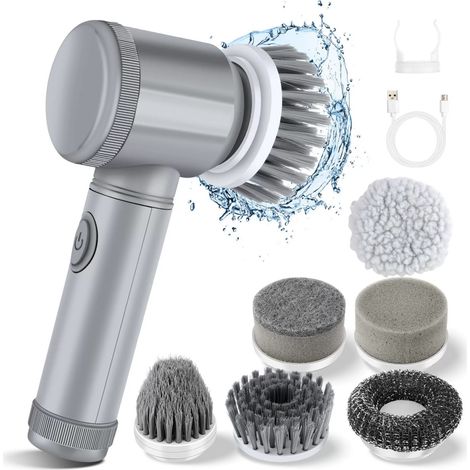 Brosse de nettoyage électrique, Spin Scrubber pour salle de bain et joints, brosse de nettoyage pour la maison avec 6 têtes de brosse, 2 modes, parfait pour nettoyer en profondeur le carrelage, la (1/5)