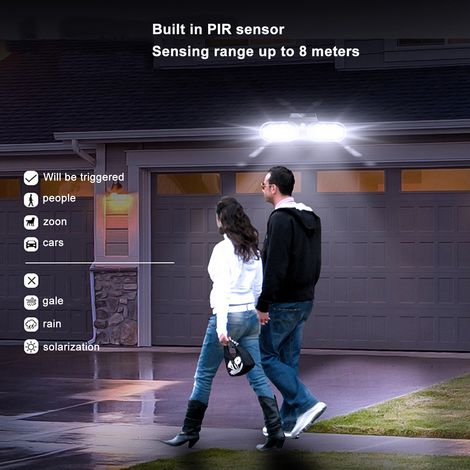 Spot Luminaire Solaire 2 Têtes LED Haute Luminescence avec Détecteur de Mouvement IP65 pour Jardins Allées et Porches (1/5)