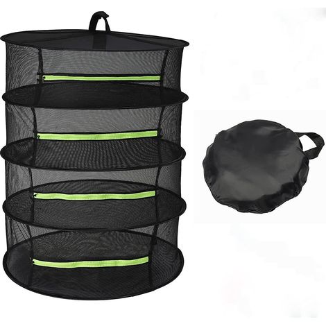 Séchoir à herbes suspendu en filet pour plantes, séchoir pliable avec fermeture éclair pour graines, bourgeons, noix, plantes hydroponiques (4 niveaux) (1/5)