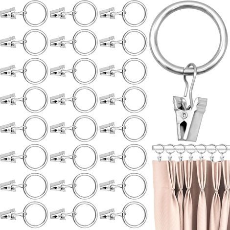 40 Stück Gardinenringe mit Clips, Metall-Aufhängeringe, Clipringe, 25 mm Innendurchmesser, Silber (1/5)