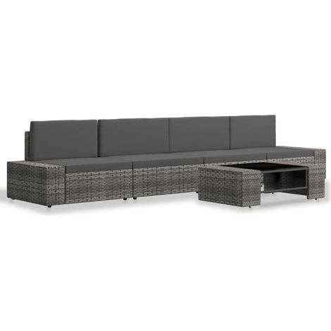vidaXL Gartenmöbel 5 Teile Rattan Grau