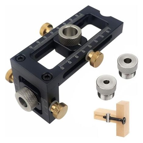 Sollbry Gabarit de vis 2 en 1 réglable pour le travail du bois, kit de guidage de chevilles, 4 trous 6/8/10/12 mm pour le travail du bois pour lit, armoire, vis, localisateur de poinçon (1/5)