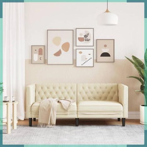 372660 Canapé Chesterfield 2 places crème similicuir (1/5)