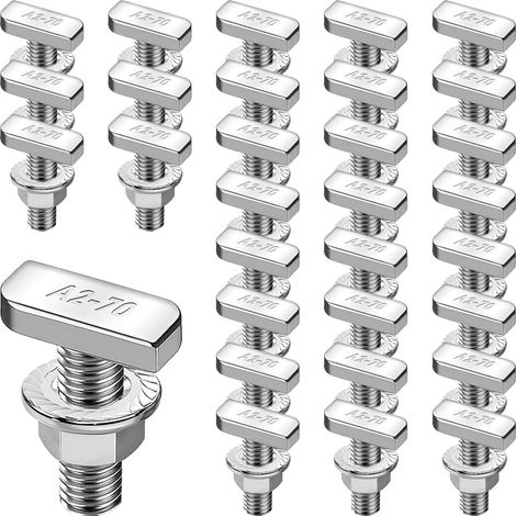 Vis À Tête De Marteau M8x25 En Acier Inoxydable A2-70 Pour Montage Photovoltaïque Et Serres, Lot De 30 Pièces Avec Écrous À Bride (1/5)
