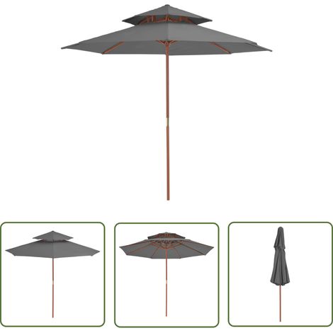 Parasol double avec mât en bois 270 cm anthracite (1/5)