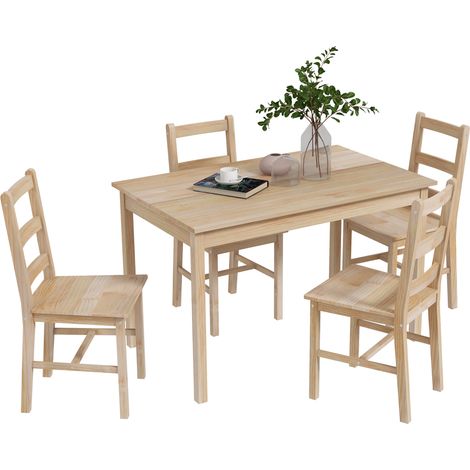 5-teilige Essgruppe Esstisch mit Stühlen Sitzgruppe, Massivholz, 118 cm x 73 cm x 75 cm, Natur