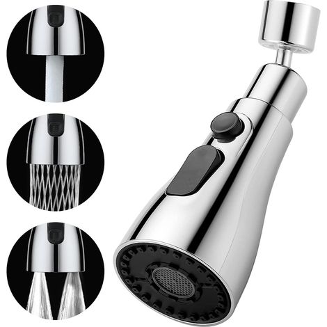 Douchette Evier Cuisine Robinet 360 Degres, 3 Modes Embout Robinet Cuisine, Extractible Douchette Evier Cuisine, Mitigeur Evier Cuisine Tete de Robinet Rotative,Adaptateur Robinet Universal Orientable (1/5)