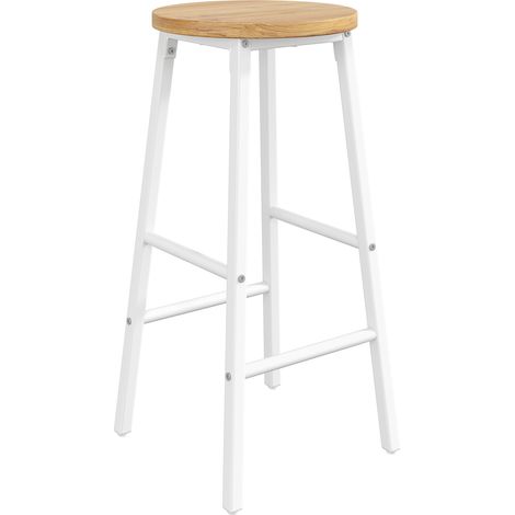 2 weiße Barhocker mit Sitz in Holzoptik, 63 cm, 150 kg, aus MDF und Metall (1/5)