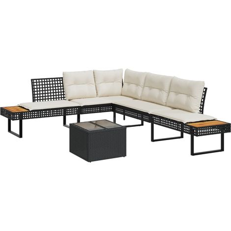 2-tlg. Garten-Sofagarnitur mit Kissen Schwarz Poly Rattan Glas
