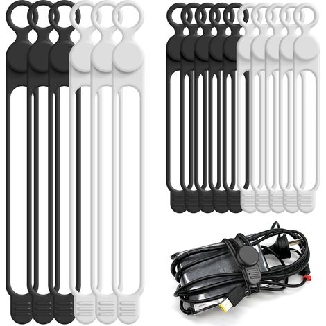 Lot de 16 attaches de câbles en silicone réutilisables de 10,7 cm et 18 cm, accessoires électroniques pour la maison, le bureau, la cuisine, l'école, les voyages (noir et blanc) (1/5)