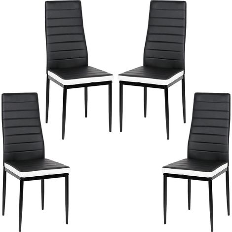 4er Set Esszimmerstühle mit Rückenlehne,Polsterstuhl aus Metallbeine,Schwarz+Weiß