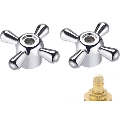 Lot de 2 poignées de robinet en alliage, pour kit de robinet de rechange de 8 mm avec 20 dents, facile à installer, matériel d'évier de salle de bain et de cuisine, argenté (1/5)