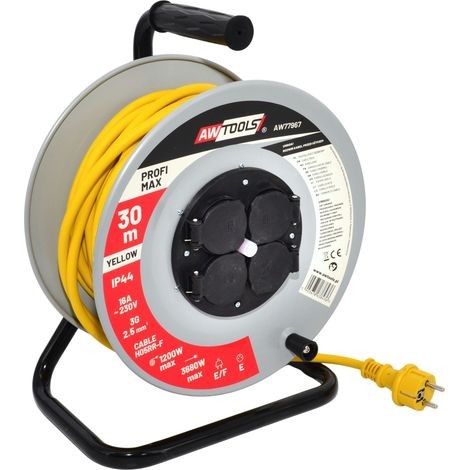 Awtools przedłużacz bęben metal profi max 40m 3x2,5mm żółty 16a / 3680w / ip44 (1/3)