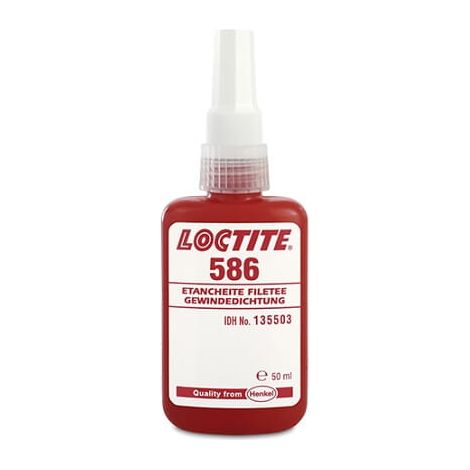 Loctite 586, sigillante anaerobico rosso da 50 ml per raccordi filettati di tubi, difficile da smontare, per installazioni in rame e ottone, a lenta polimerizzazione, viscosità media.