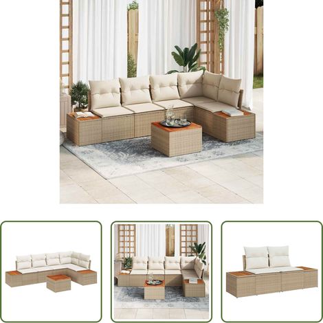 Gartentisch - Garten-Sofa-Set mit Kissen 6 pcs Beige und Creme Poly Rattan (1/5)
