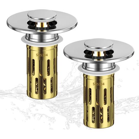 Bouchon Evier 3 en 1 2 Pièces,Bonde Lavabo Pression avec Filtre Amovible,Vidange Pop-Up pour Orifice 25-30 mm (1/5)
